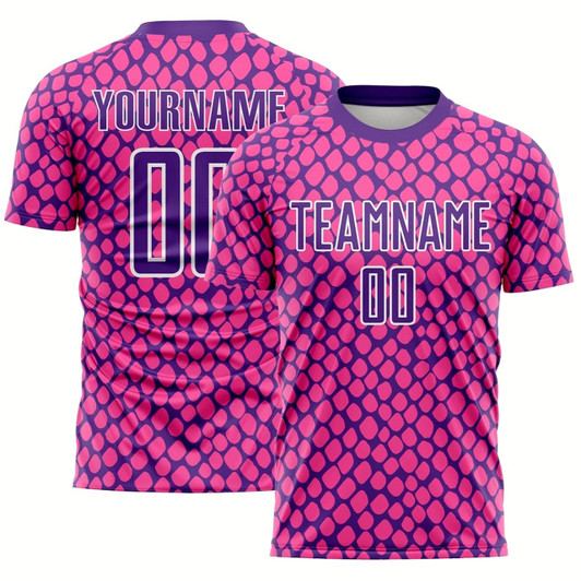 Goofygearprints Pink Purple White Snake Skin Sublimation Soccer Uniform Jersey, Custom Team Soccer Jersey Shirt