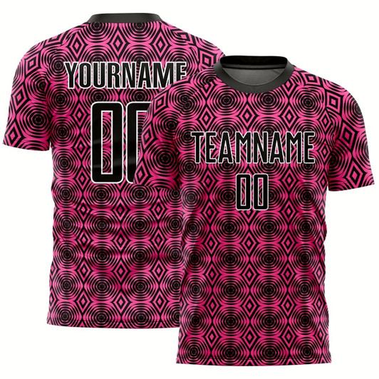 Goofygearprints Pink Black White Geometric Shapes Sublimation Soccer Uniform Jersey, Custom Team Soccer Jersey Shirt