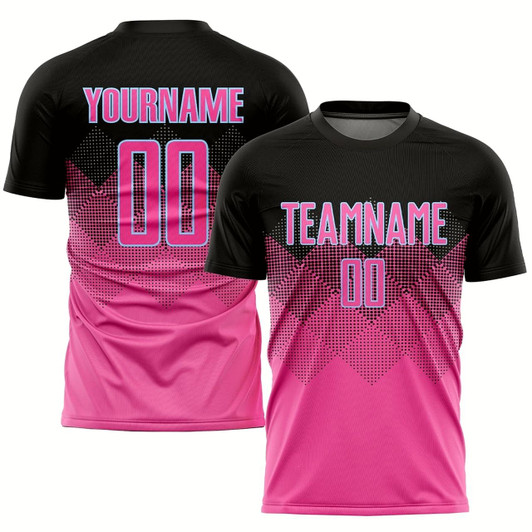 Goofygearprints Pink Black LIght Blue Gradient Square Shape Sublimation Soccer Uniform Jersey, Custom Team Soccer Jersey Shirt