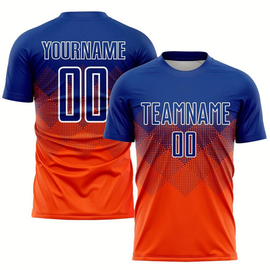 Goofygearprints Orange Royal White Sublimation Soccer Uniform Jersey, Custom Team Soccer Jersey Shirt