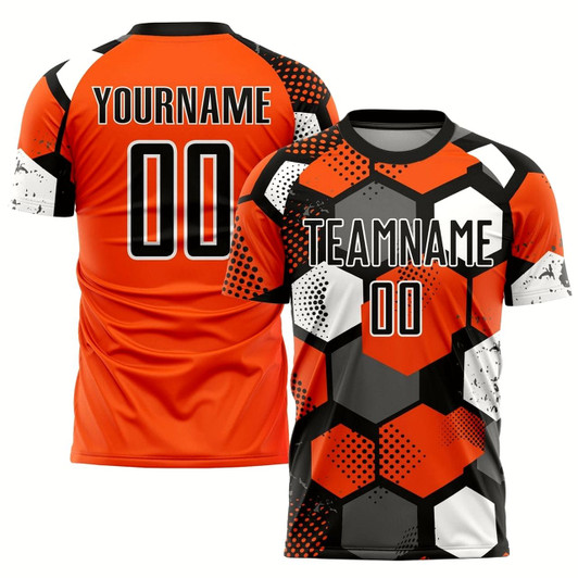 Goofygearprints Orange Black White Sublimation Soccer Uniform Jersey, Custom Team Soccer Jersey Shirt