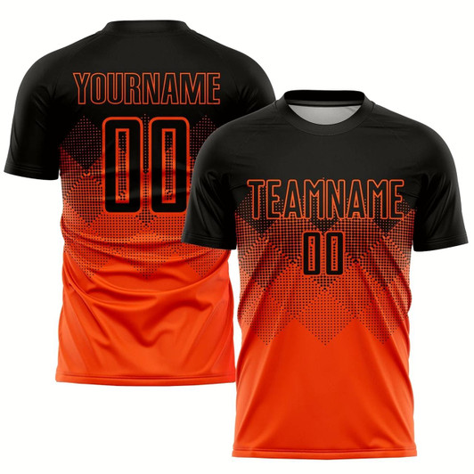 Goofygearprints Orange Black Sublimation Soccer Uniform Jersey, Custom Team Soccer Jersey Shirt