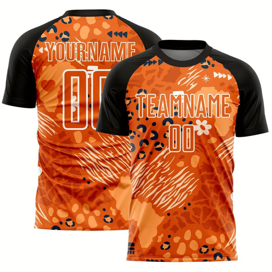 Goofygearprints Orange Bay Orange Black African Pattern Sublimation Soccer Uniform Jersey, Custom Team Soccer Jersey Shirt