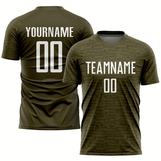 Goofygearprints Olive White Sublimation Salute To Service Soccer Uniform Jersey, Custom Team Soccer Jersey Shirt