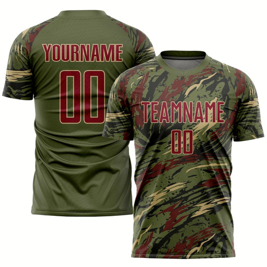 Goofygearprints Olive Crimson Vegas Gold Sublimation Salute To Service Soccer Uniform Jersey, Custom Team Soccer Jersey Shirt