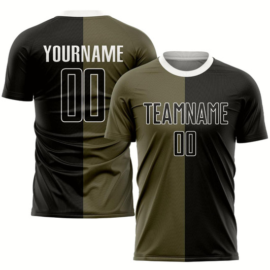 Goofygearprints Olive Black White Sublimation Split Fashion Salute To Service Soccer Uniform Jersey, Custom Team Soccer Jersey Shirt