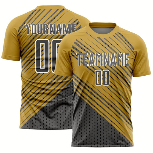 Goofygearprints Old Gold Steel Gray White Diagonal Lines Sublimation Soccer Uniform Jersey, Custom Team Soccer Jersey Shirt