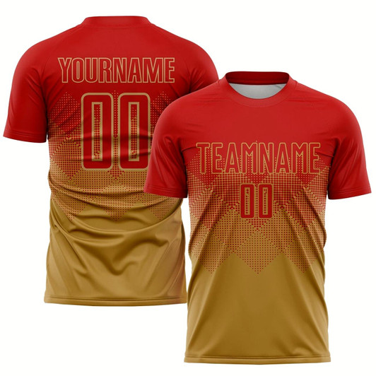 Goofygearprints Old Gold Red Sublimation Soccer Uniform Jersey, Custom Team Soccer Jersey Shirt