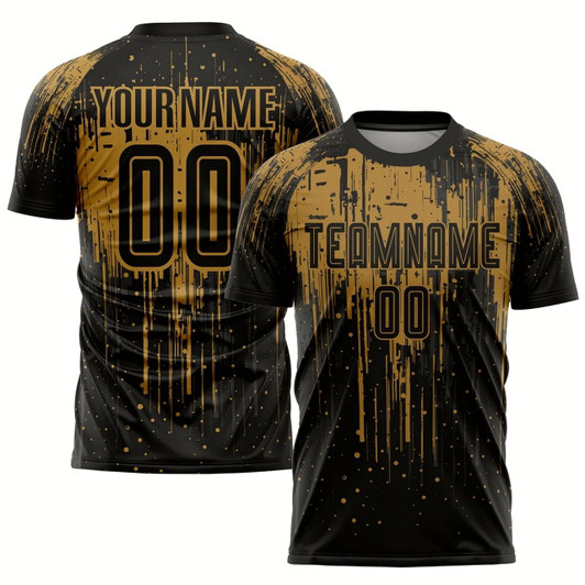 Goofygearprints Old Gold Black Sublimation Soccer Uniform Jersey, Custom Team Soccer Jersey Shirt