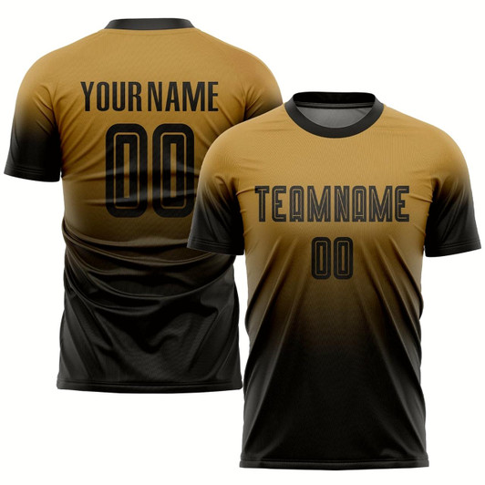 Goofygearprints Old Gold Black Sublimation Fade Fashion Soccer Uniform Jersey, Custom Team Soccer Jersey Shirt