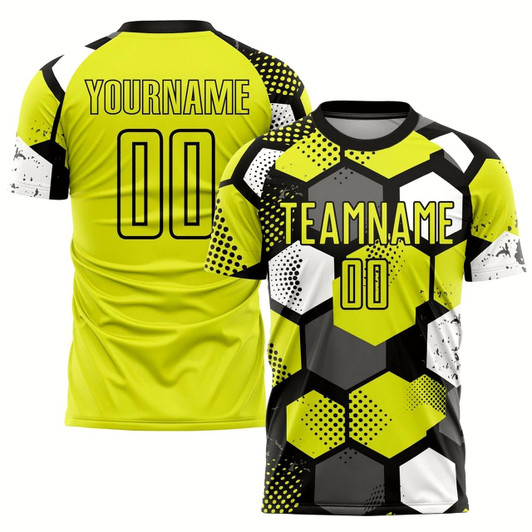 Goofygearprints Neon Yellow Black White Sublimation Soccer Uniform Jersey, Custom Team Soccer Jersey Shirt