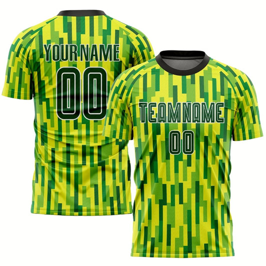 Goofygearprints Neon Green Green Gold Sublimation Soccer Uniform Jersey, Custom Team Soccer Jersey Shirt