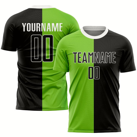 Goofygearprints Neon Green Black White Sublimation Split Fashion Soccer Uniform Jersey, Custom Team Soccer Jersey Shirt