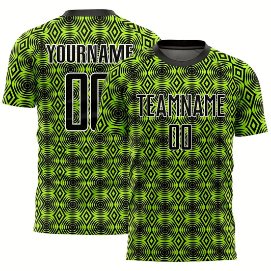 Goofygearprints Neon Green Black White Geometric Shapes Sublimation Soccer Uniform Jersey, Custom Team Soccer Jersey Shirt
