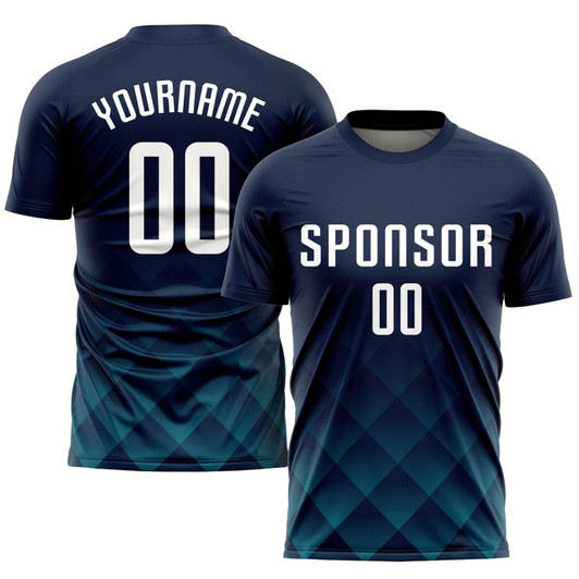 Goofygearprints Navy White Teal Sublimation Soccer Uniform Jersey, Custom Team Soccer Jersey Shirt