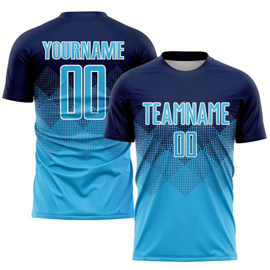 Goofygearprints Navy Sky Blue White Sublimation Soccer Uniform Jersey, Custom Team Soccer Jersey Shirt