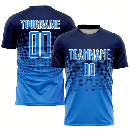 Goofygearprints Navy Powder Blue White Sublimation Soccer Uniform Jersey, Custom Team Soccer Jersey Shirt