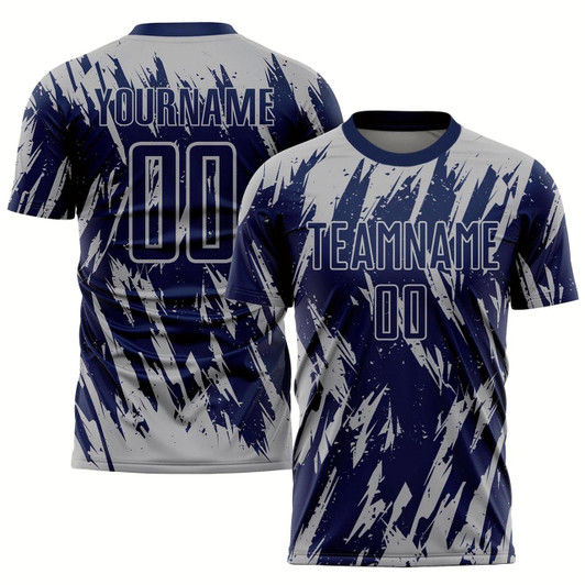 Goofygearprints Navy Gray Sublimation Soccer Uniform Jersey, Custom Team Soccer Jersey Shirt