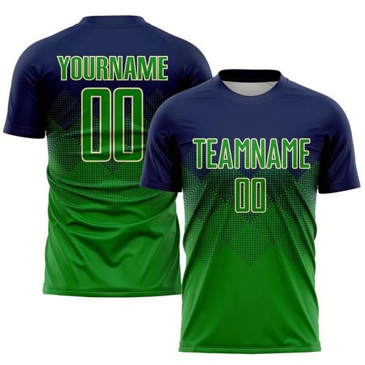 Goofygearprints Navy Grass Green Cream Sublimation Soccer Uniform Jersey, Custom Team Soccer Jersey Shirt
