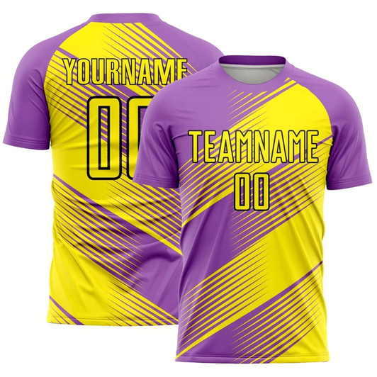 Goofygearprints Medium Purple Light Yellow Black Line Sublimation Soccer Uniform Jersey, Custom Team Soccer Jersey Shirt