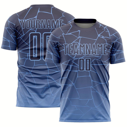 Goofygearprints Light Blue Gray Lines Sublimation Soccer Uniform Jersey, Custom Team Soccer Jersey Shirt