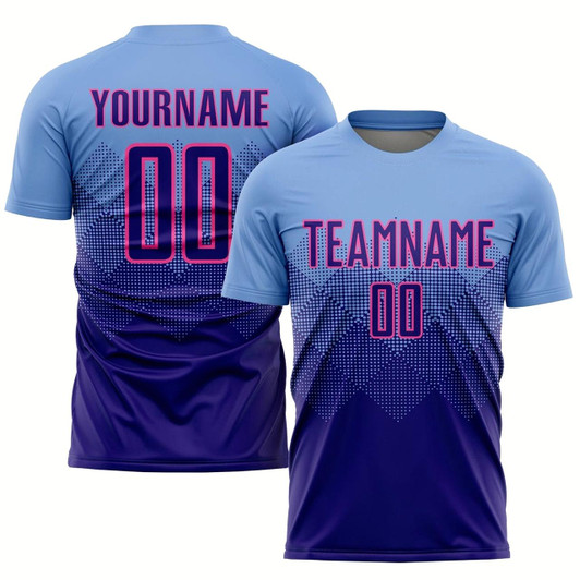Goofygearprints Light Blue Dark Purple Pink Sublimation Soccer Uniform Jersey, Custom Team Soccer Jersey Shirt
