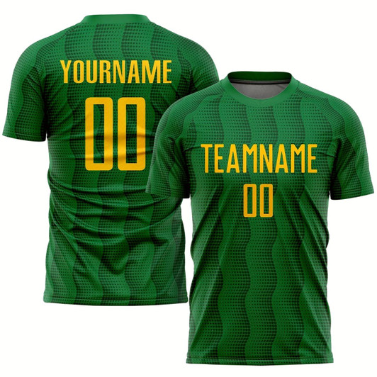 Goofygearprints Kelly Green Gold Sublimation Soccer Uniform Jersey, Custom Team Soccer Jersey Shirt