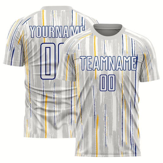 Goofygearprints Gray White Royal Pinstripe Sublimation Soccer Uniform Jersey, Custom Team Soccer Jersey Shirt