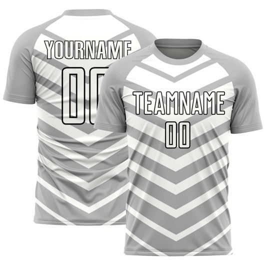 Goofygearprints Gray White Black Arrow Shapes Sublimation Soccer Uniform Jersey, Custom Team Soccer Jersey Shirt