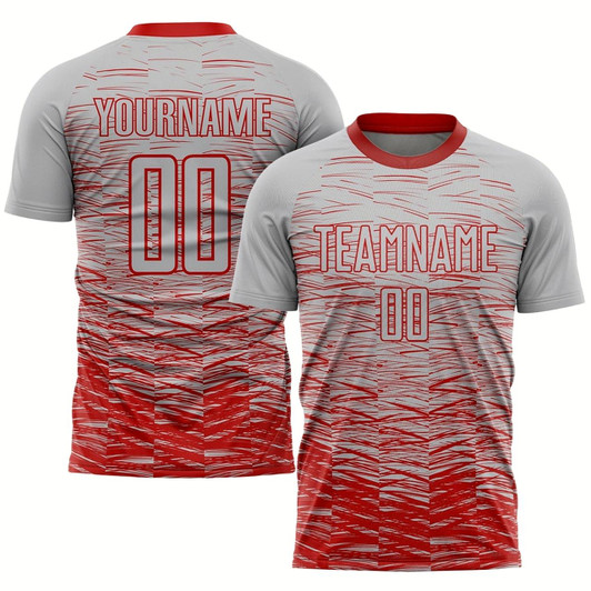 Goofygearprints Gray Red Sublimation Soccer Uniform Jersey, Custom Team Soccer Jersey Shirt