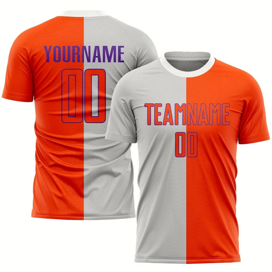 Goofygearprints Gray Orange Purple Sublimation Split Fashion Soccer Uniform Jersey, Custom Team Soccer Jersey Shirt