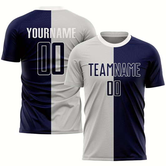 Goofygearprints Gray Navy White Sublimation Split Fashion Soccer Uniform Jersey, Custom Team Soccer Jersey Shirt