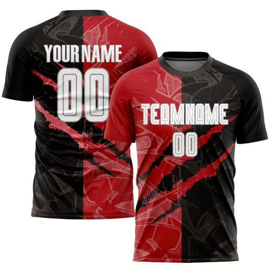 Goofygearprints Graffiti Pattern White Black Red Gray Scratch Sublimation Soccer Uniform Jersey, Custom Team Soccer Jersey Shirt