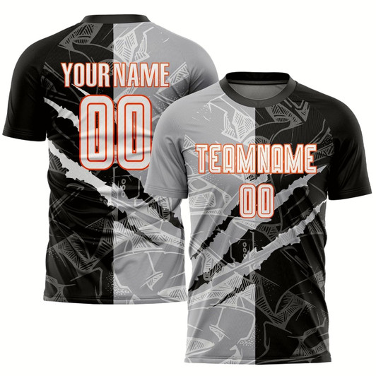 Goofygearprints Graffiti Pattern White Black Gray Orange Scratch Sublimation Soccer Uniform Jersey, Custom Team Soccer Jersey Shirt