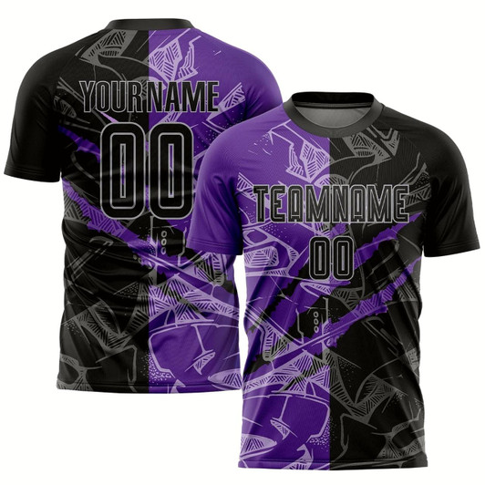 Goofygearprints Graffiti Pattern Black Purple Gray Scratch Sublimation Soccer Uniform Jersey, Custom Team Soccer Jersey Shirt