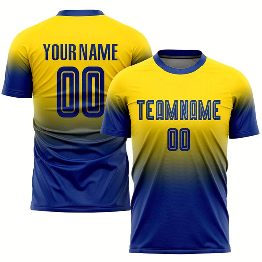 Goofygearprints Gold Royal Sublimation Fade Fashion Soccer Uniform Jersey, Custom Team Soccer Jersey Shirt