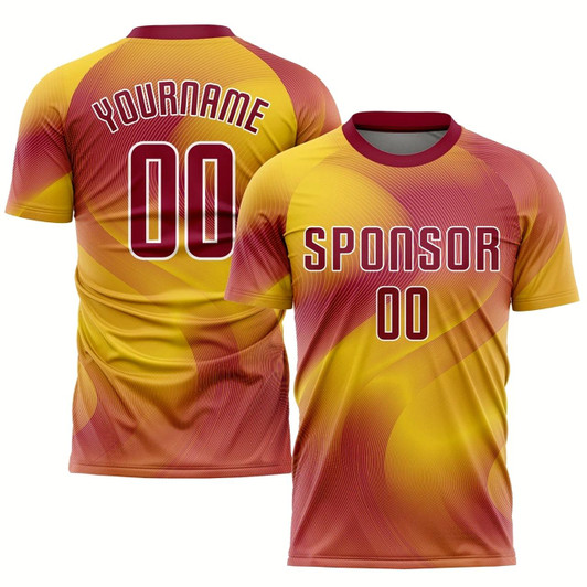 Goofygearprints Gold Crimson White Sublimation Soccer Uniform Jersey, Custom Team Soccer Jersey Shirt