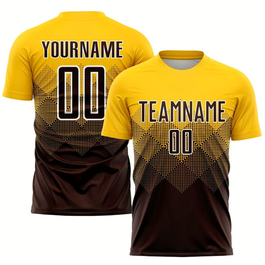 Goofygearprints Gold Brown White Sublimation Soccer Uniform Jersey, Custom Team Soccer Jersey Shirt