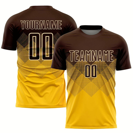 Goofygearprints Gold Brown Cream Sublimation Soccer Uniform Jersey, Custom Team Soccer Jersey Shirt