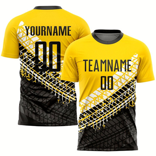 Goofygearprints Gold Black White Sublimation Soccer Uniform Jersey, Custom Team Soccer Jersey Shirt
