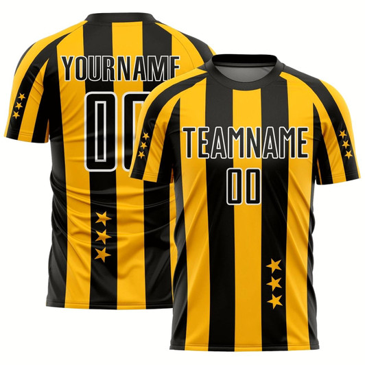 Goofygearprints Gold Black White Stars And Squares Sublimation Soccer Uniform Jersey, Custom Team Soccer Jersey Shirt