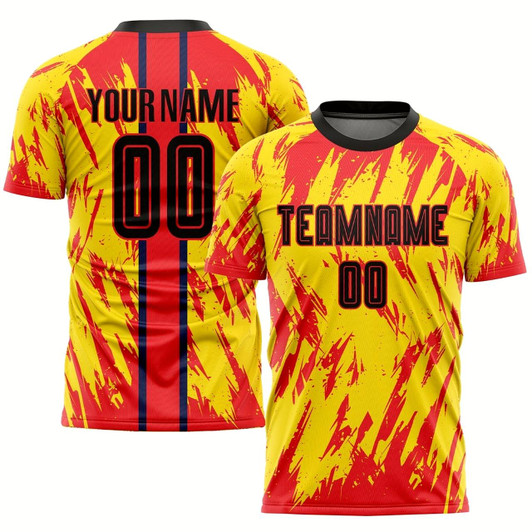 Goofygearprints Gold Black Red Sublimation Soccer Uniform Jersey, Custom Team Soccer Jersey Shirt