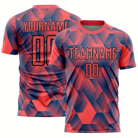 Goofygearprints Fire Red Black Geometric Shapes Sublimation Soccer Uniform Jersey, Custom Team Soccer Jersey Shirt