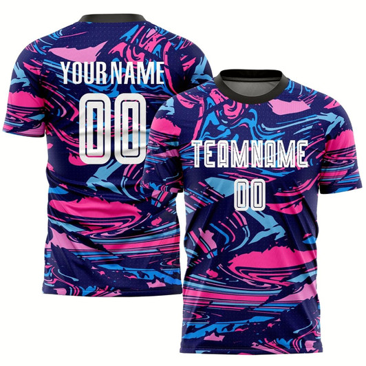 Goofygearprints Figure White Pink Sublimation Soccer Uniform Jersey, Custom Team Soccer Jersey Shirt