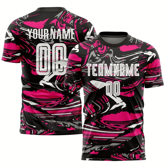Goofygearprints Figure White Hot Pink Sublimation Soccer Uniform Jersey, Custom Team Soccer Jersey Shirt