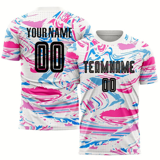 Goofygearprints Figure Black Pink Sublimation Soccer Uniform Jersey, Custom Team Soccer Jersey Shirt