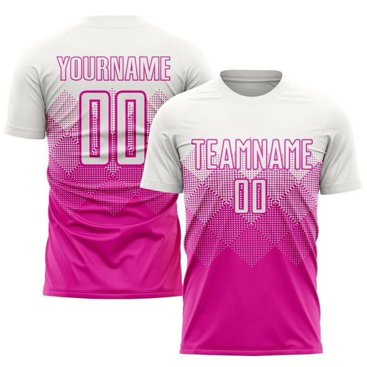 Goofygearprints Deep Pink White Sublimation Soccer Uniform Jersey, Custom Team Soccer Jersey Shirt