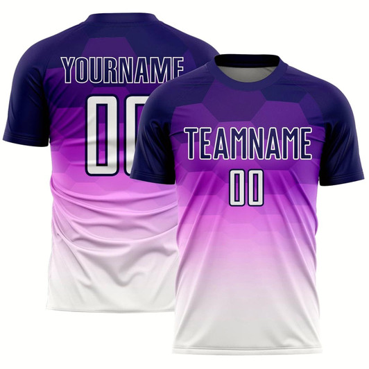 Goofygearprints Dark Purple White Gradient Hexagons Pattern Sublimation Soccer Uniform Jersey, Custom Team Soccer Jersey Shirt