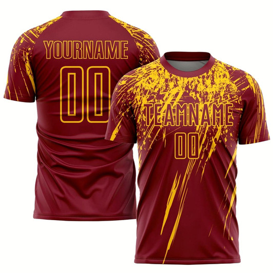 Goofygearprints Crimson Yellow Sublimation Soccer Uniform Jersey, Custom Team Soccer Jersey Shirt