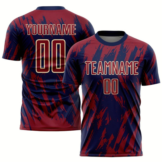 Goofygearprints Crimson Navy City Cream Sublimation Soccer Uniform Jersey, Custom Team Soccer Jersey Shirt